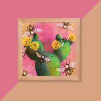 arizona prickly pear and bee photo collage art print