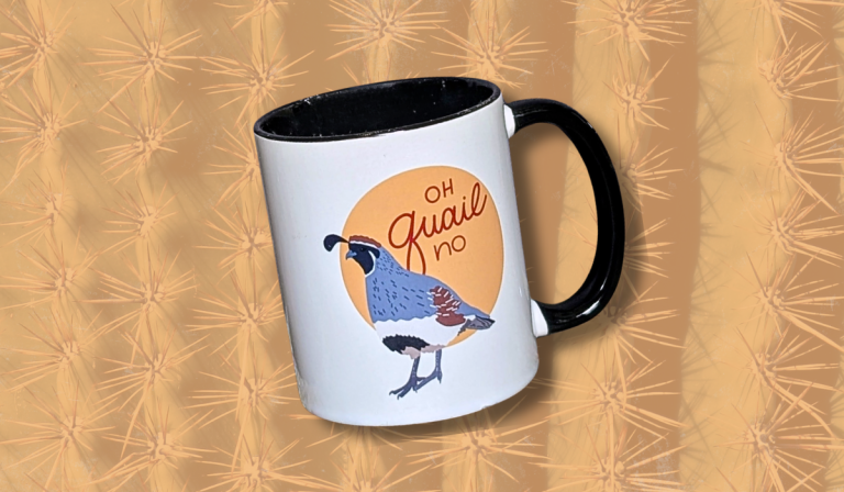 Women of Illustration Artist Reset review, coffee mug with Peery Creative hand-drawn Sonoran Desert art
