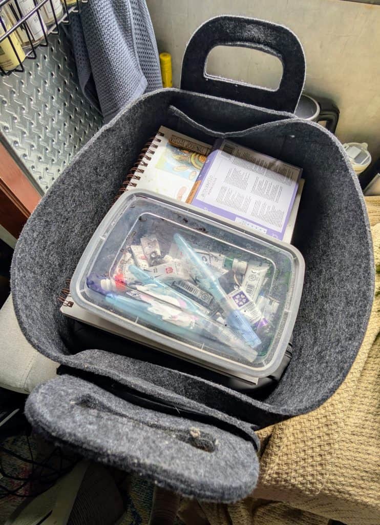 Felt basket full of art supplies