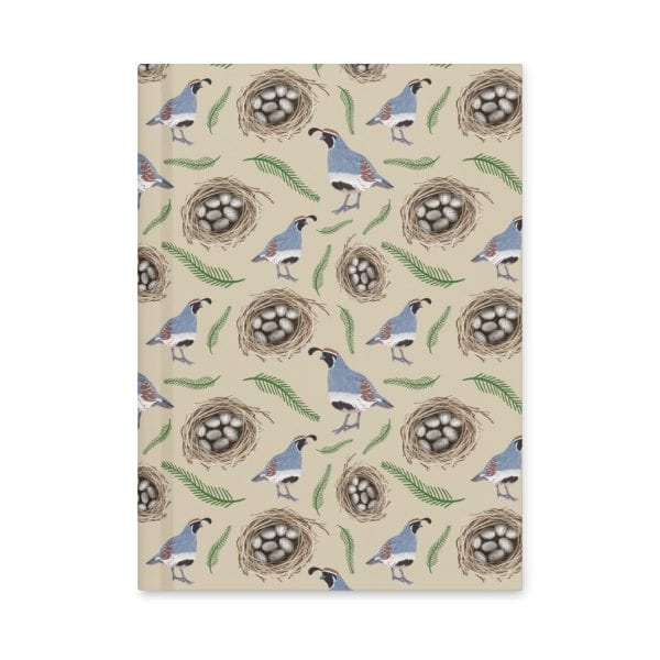 hardcover-journal-matte-white-8x5.75-front-69416f0505357.jpg Bluebird and nest pattern on notebook cover, nature-inspired stationery design, perfect for bird lovers and outdoor enthusiasts.