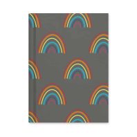 Colorful rainbow pattern on dark gray background journal for note-taking or creativity.