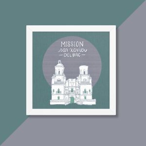 Mission San Xavier del Bac Framed Art Print | Hand-Drawn Tucson Architecture Wall Art