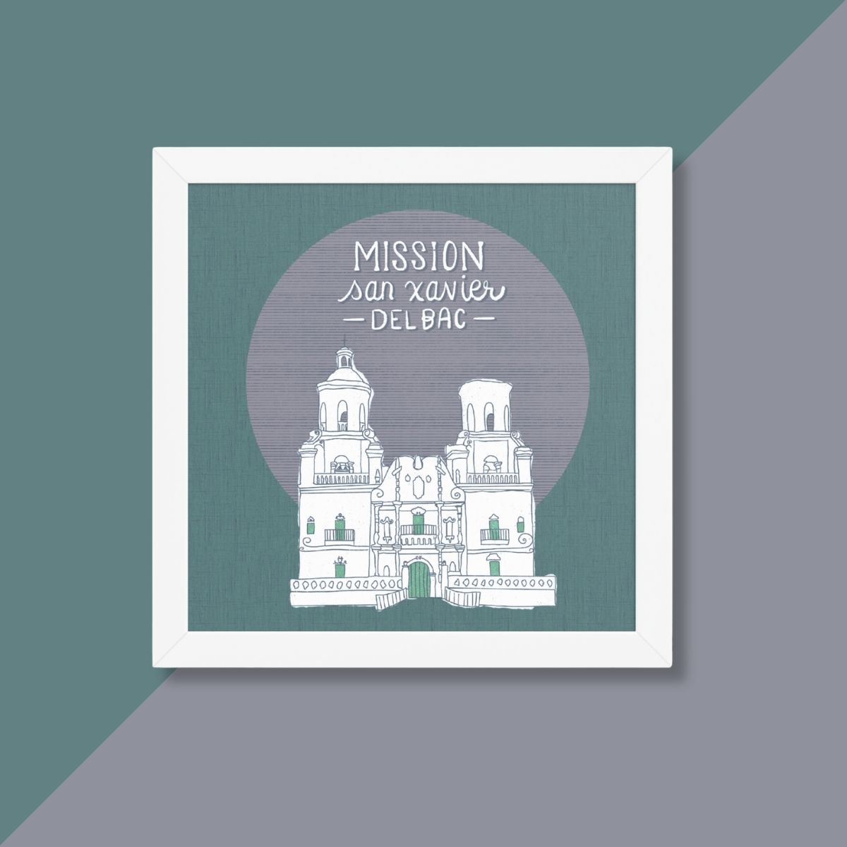 Mission San Xavier del Bac Framed Art Print | Hand-Drawn Tucson Architecture Wall Art