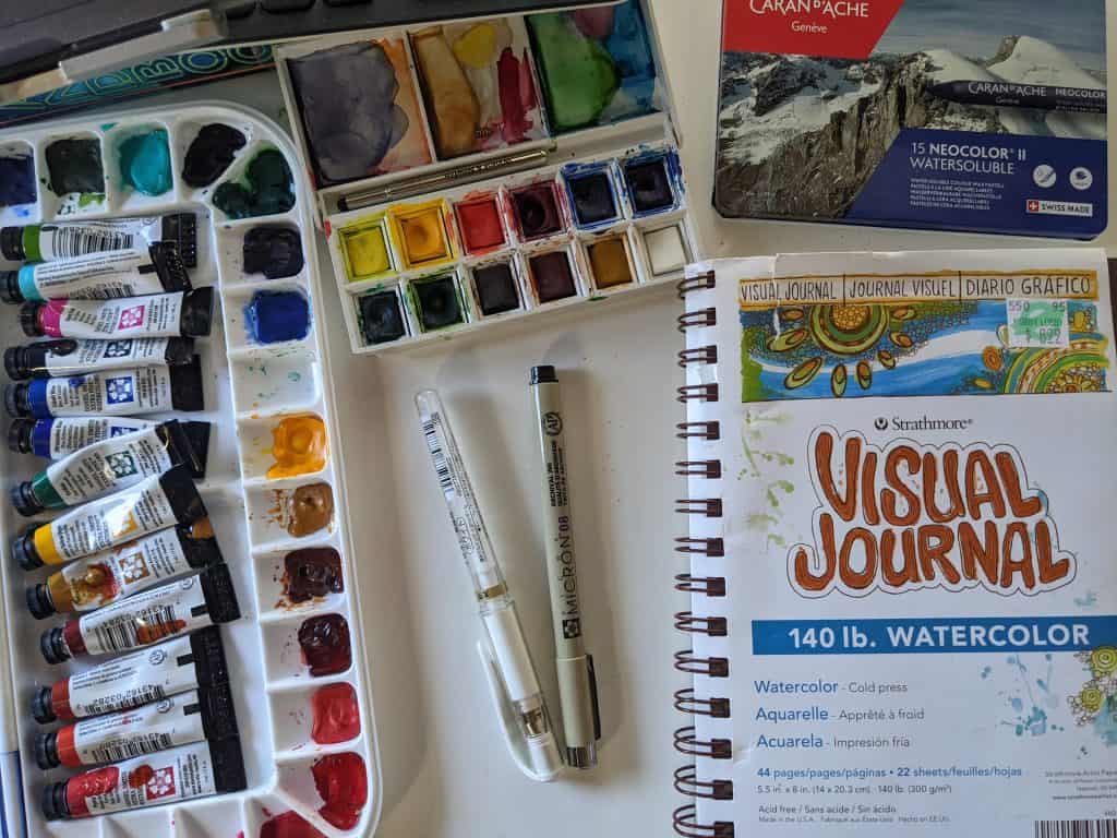 Strathmore watercolor journal with paints and brushes for small space artists